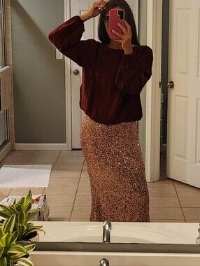 Anthropologie Size L Rust Red Scoop Neck Blouse Puff Sleeves Formal Stunning